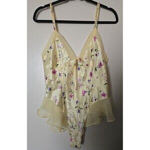 Vtg Victoria’s Secret Butter Yellow Floral Flutter Teddy Ruffle Bodysuit Sz M